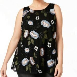 NWT Charter Club Black Multicolor Embroidered Floral Print Sleeveless Blouse